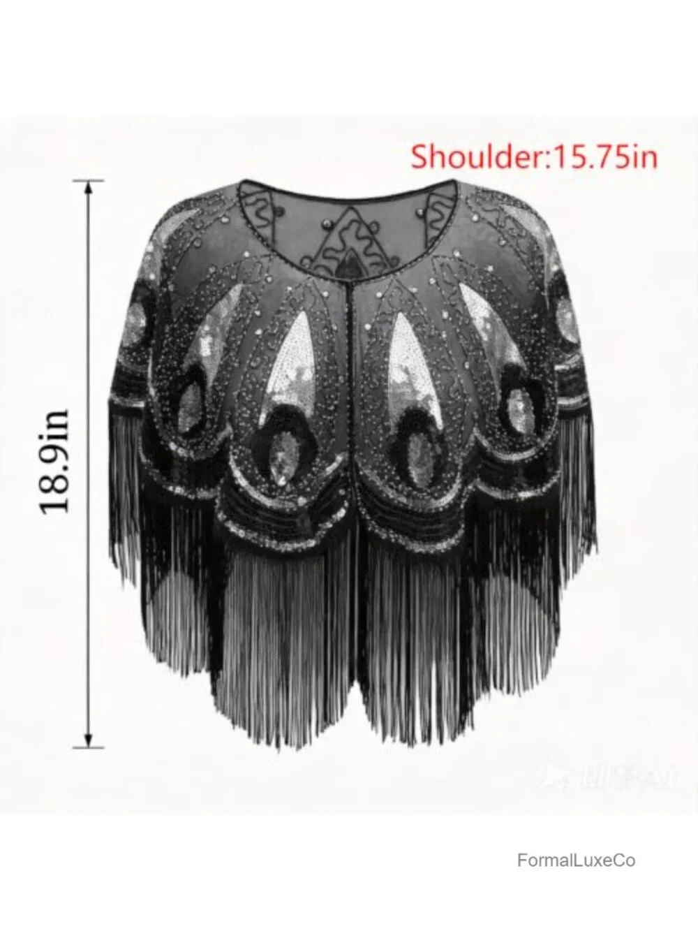 1920s Sequin Beaded Flapper Shawl Wrap Vintage Fringe Evening Party Cover Up